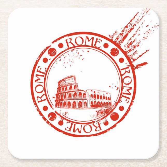 Rome Postage Cancellation Stamp Square Paper Coaster (Front)
