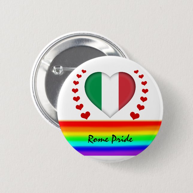 Rome Pride & Hearts & Rainbow Flag / Love 2 Inch Round Button (Front & Back)