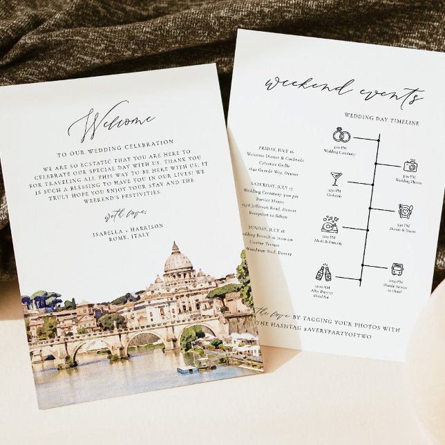 Rome Skyline Welcome Letter Timeline Wedding Card (Creator Uploaded)