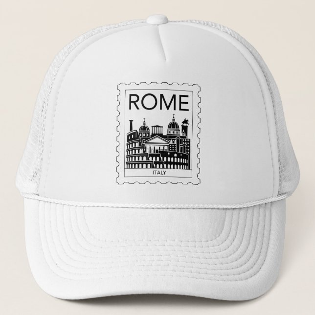 Rome Souvenir Italy Postage Stamp Trucker Hat (Front)