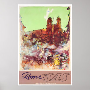 Rome Travel Poster Roman Art SAS Airline Print