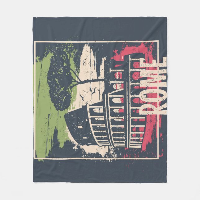 Rome Typography: Eiffel Tower Poster. Fleece Blanket (Front)