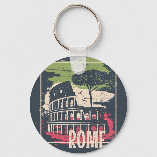Rome Typography: Eiffel Tower Poster. Keychain (Front)