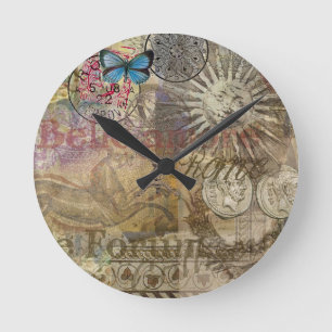 Rome Vintage Italy Travel Collage Round Clock