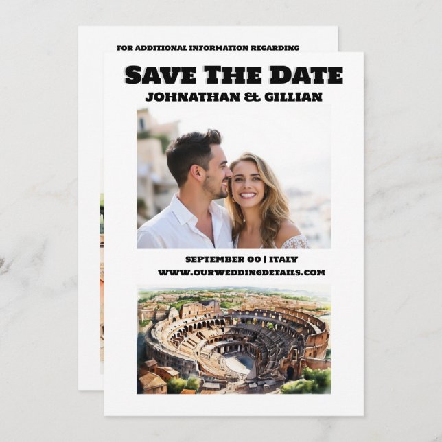 Rome wedding destination couples photo save the date (Front/Back)