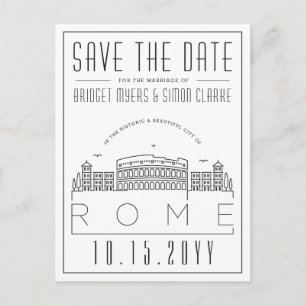 Rome Wedding Stylized Skyline Save the Date Postcard