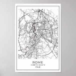 Rome White Map - Black And White Map Home Decor