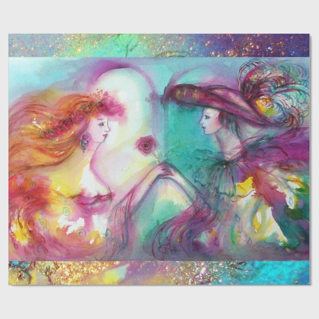 ROMEO AND JULIET / GOLD BLUE SPARKLES WRAPPING PAPER (Flat)