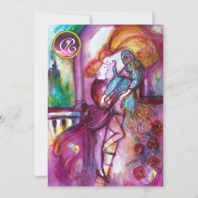 ROMEO AND JULIET Pink Aqua Blue,Teal Damask Floral Invitation (Front)