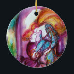 ROMEO AND JULIET Romantic Valentines's Day Ceramic Ornament<br><div class="desc">Balcony scene from Romeo and Juilet  tragedy by William Shakespeare .Original contemporary watercolor painting with golden foil and iridescent colours in bright purple , pink, green, yellow orange ,  teal, turquase,  white ..Painting by Bulgan Lumini (c)</div>