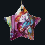 ROMEO AND JULIET Romantic Valentines's Day Ceramic Ornament<br><div class="desc">Balcony scene from Romeo and Juilet  tragedy by William Shakespeare .Original contemporary watercolor painting with golden foil and iridescent colours in bright purple , pink, green, yellow orange ,  teal, turquase,  white ..Painting by Bulgan Lumini (c)</div>