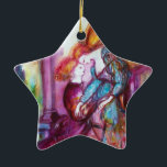 ROMEO AND JULIET Romantic Valentines's Day Ceramic Ornament<br><div class="desc">Balcony scene from Romeo and Juilet  tragedy by William Shakespeare .Original contemporary watercolor painting with golden foil and iridescent colours in bright purple , pink, green, yellow orange ,  teal, turquase,  white ..Painting by Bulgan Lumini (c)</div>