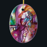 ROMEO AND JULIET Romantic Valentines's Day Ceramic Ornament<br><div class="desc">Balcony scene from Romeo and Juilet  tragedy by William Shakespeare .Original contemporary watercolor painting with golden foil and iridescent colours in bright purple , pink, green, yellow orange ,  teal, turquase,  white ..Painting by Bulgan Lumini (c)</div>