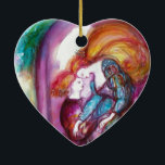 ROMEO AND JULIET Romantic Valentines's Day Ceramic Ornament<br><div class="desc">Balcony scene from Romeo and Juilet  tragedy by William Shakespeare .Original contemporary watercolor painting with golden foil and iridescent colours in bright purple , pink, green, yellow orange ,  teal, turquase,  white ..Painting by Bulgan Lumini (c)</div>