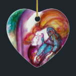 ROMEO AND JULIET Romantic Valentines's Day Ceramic Ornament<br><div class="desc">Balcony scene from Romeo and Juilet  tragedy by William Shakespeare .Original contemporary watercolor painting with golden foil and iridescent colours in bright purple , pink, green, yellow orange ,  teal, turquase,  white ..Painting by Bulgan Lumini (c)</div>