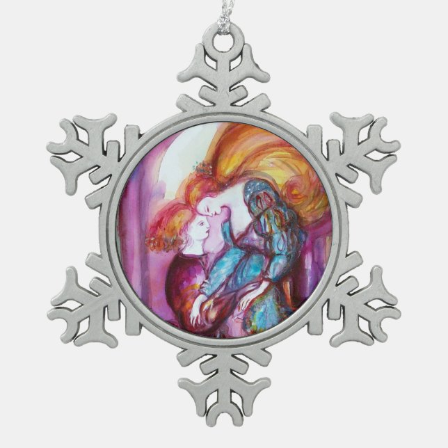ROMEO AND JULIET Romantic Valentines's Day Snowflake Pewter Christmas Ornament (Front)