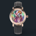 ROMEO AND JULIET Romantic Valentines's Day Watch<br><div class="desc">Balcony scene from Romeo and Juilet  tragedy by William Shakespeare .Original contemporary watercolor painting with golden foil and iridescent colours in bright purple , pink, green, yellow orange ,  teal, turquase,  white ..Painting by Bulgan Lumini (c)</div>