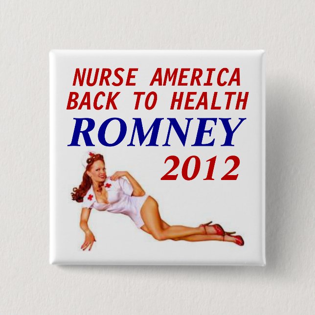 ROMNEY 2012 NURSE 2 INCH SQUARE BUTTON (Front)