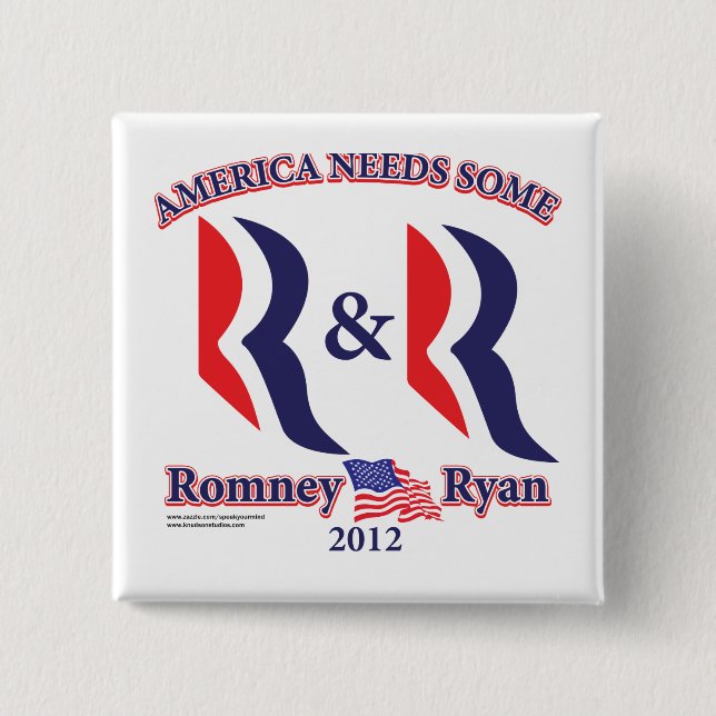 Romney and Ryan 2 Inch Square Button (Front)