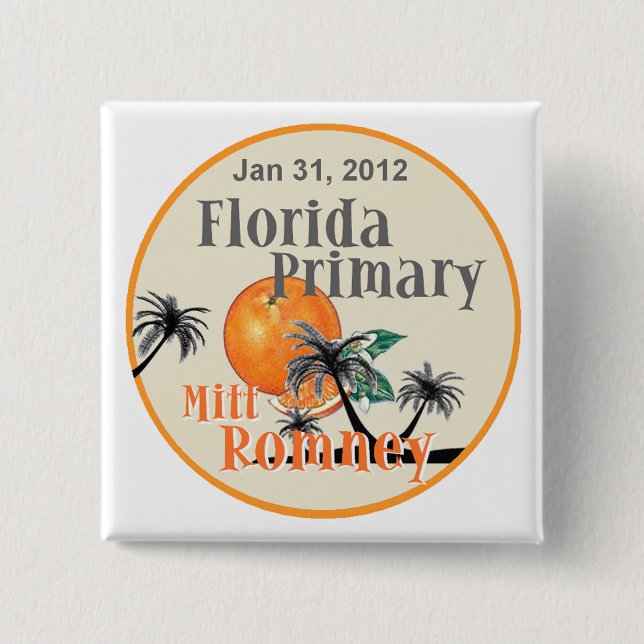Romney Florida 2 Inch Square Button (Front)
