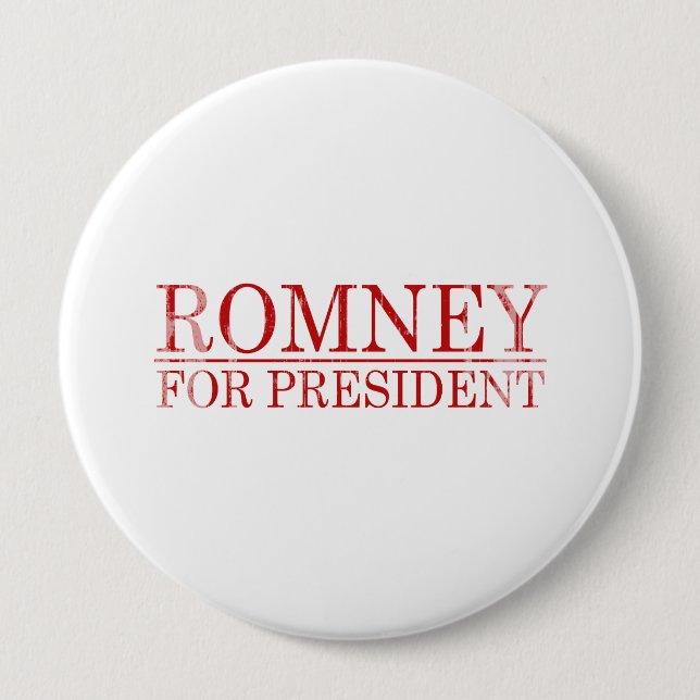 ROMNEY FOR PRESIDENT (Red) 4 Inch Round Button (Front)