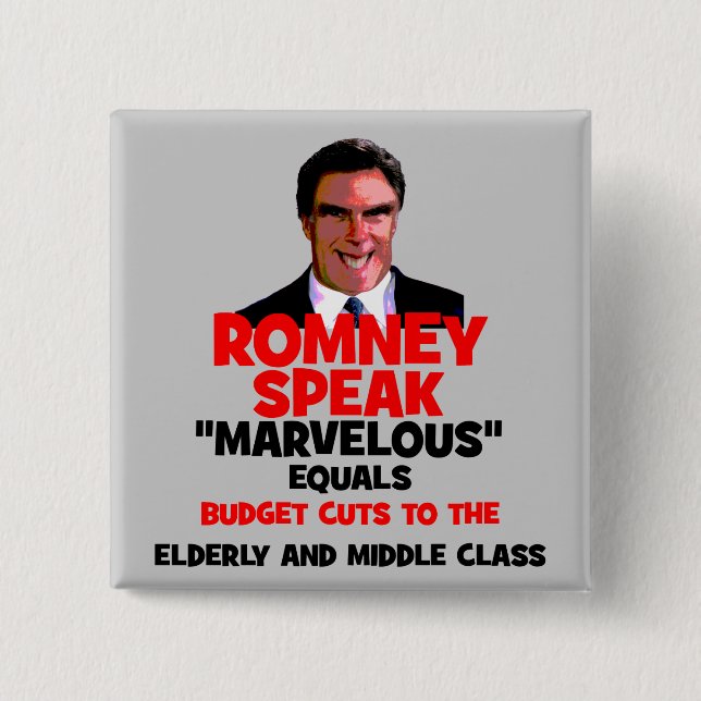 Romney marvellous 2 inch square button (Front)