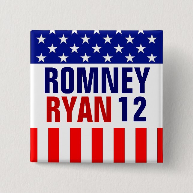 Romney Ryan 2012 2 Inch Square Button (Front)
