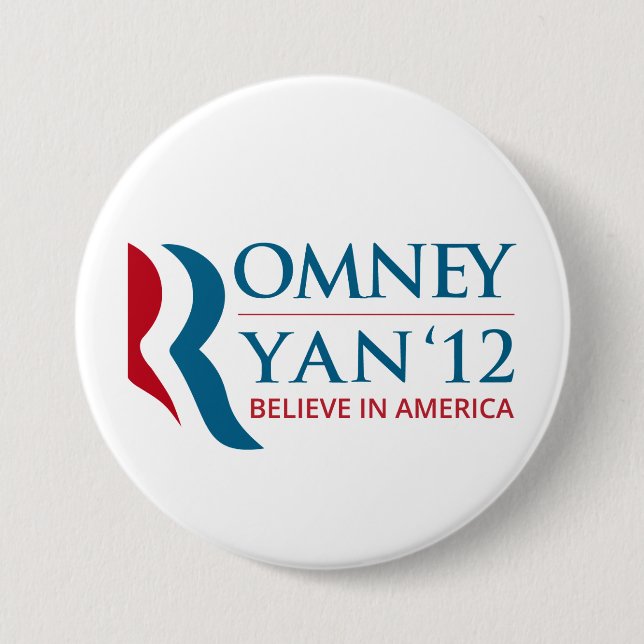 Romney / Ryan 2012 for US President and VP 3 Inch Round Button (Front)