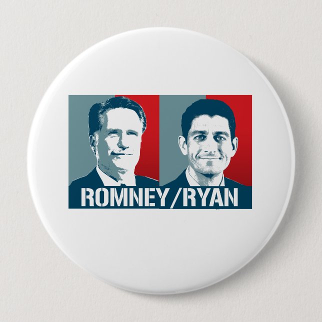 ROMNEY RYAN ART 4 INCH ROUND BUTTON (Front)