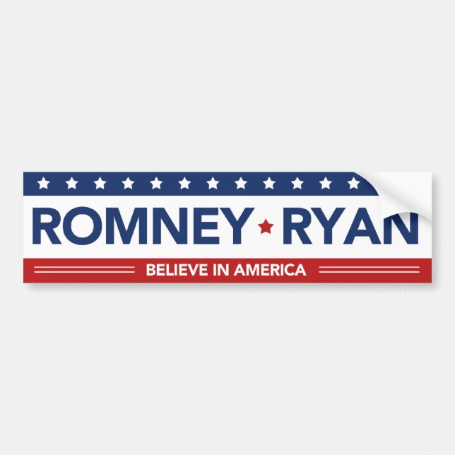 Romney Ryan Believe In America Flag Bumper Sticker (Front)