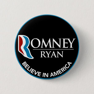 Romney Ryan Believe In America Round Black 2 Inch Round Button