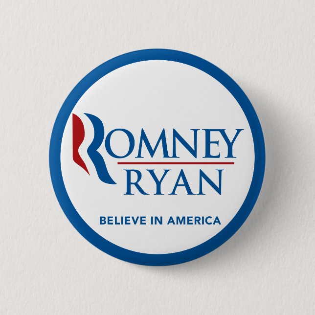 Romney Ryan Believe In America Round Blue Border 2 Inch Round Button (Front)