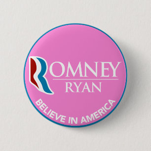 Romney Ryan Believe In America Round Pink 2 Inch Round Button