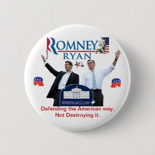 Romney-Ryan: Defending the American Way. 2 Inch Round Button (Front)