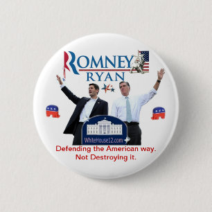 Romney-Ryan: Defending the American Way. 2 Inch Round Button