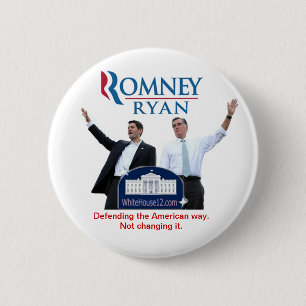 Romney-Ryan: Defending the American Way. 2 Inch Round Button