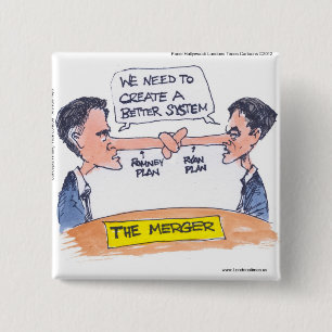Romney Ryan Pinocchio Merger Funny Gifts & Tees 2 Inch Square Button