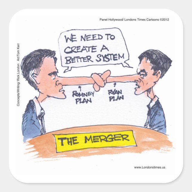 Romney Ryan Pinocchio Merger Funny Gifts & Tees Square Sticker (Front)