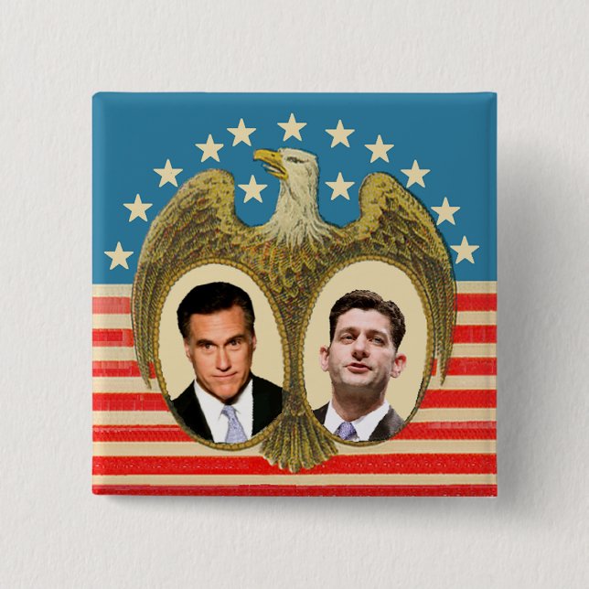 Romney Ryan Retro 2 Inch Square Button (Front)