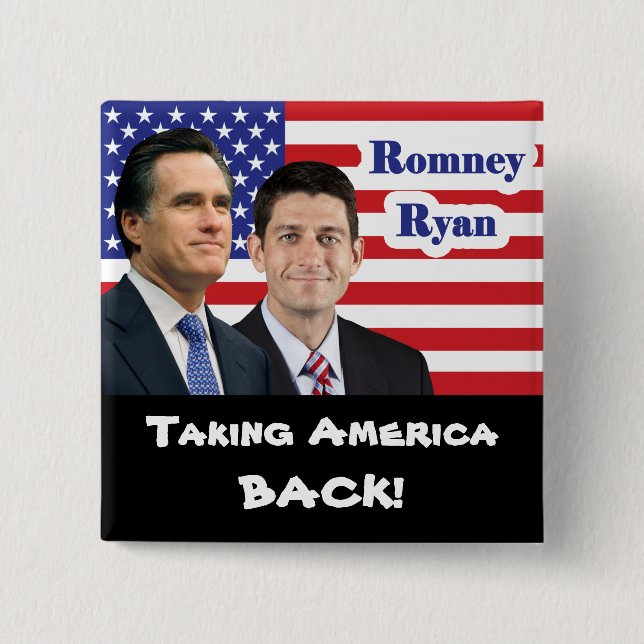 Romney Ryan - Taking America Back! 2 Inch Square Button (Front)
