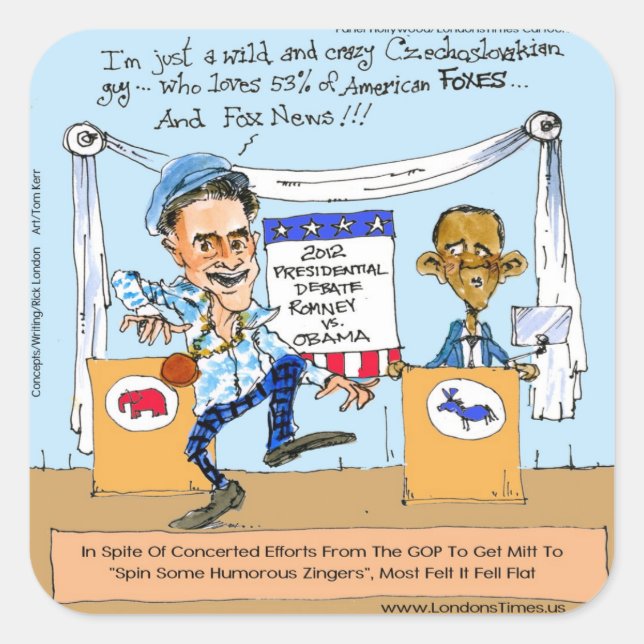 Romney Tries Zingers on Obama Funny Gifts & Cards Square Sticker (Front)