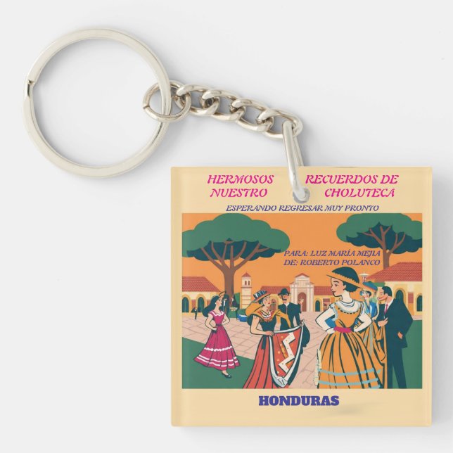 Rompecabezas  Honduras CHOLUTECA Retro poster Keychain (Front)