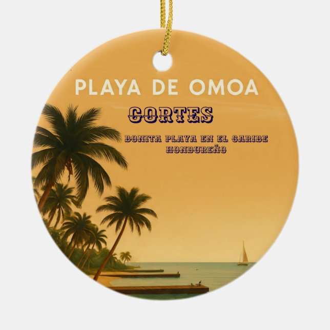 Rompecabezas  Honduras Playa Omoa Retro poster Ceramic Ornament (Front)
