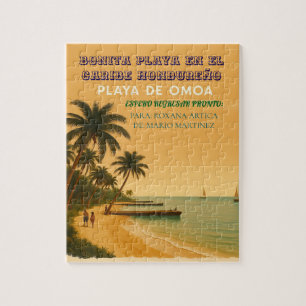 Rompecabezas  Honduras Playa Omoa Retro poster Jigsaw Puzzle