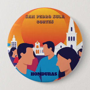 Rompecabezas Honduras San Pedro Sula Retro poster 4 Inch Round Button