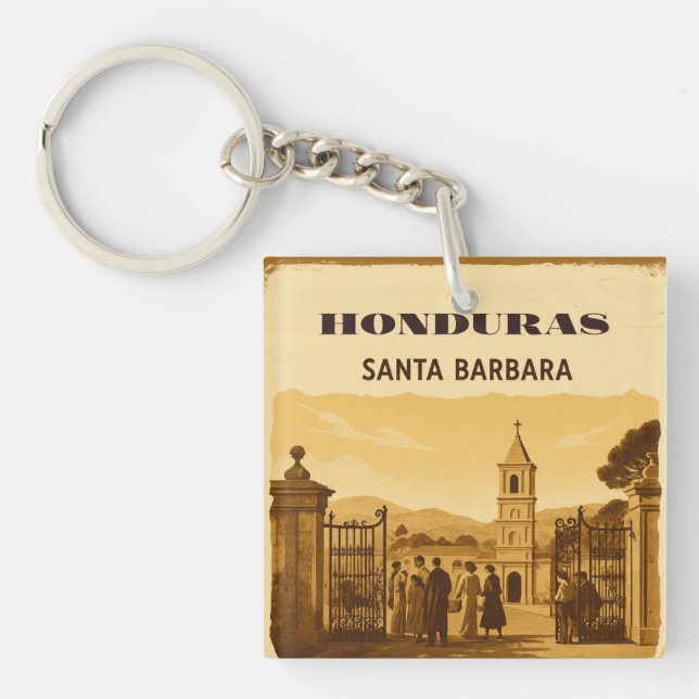 Rompecabezas  Honduras Santa Barbara Retro poster Keychain (Front)