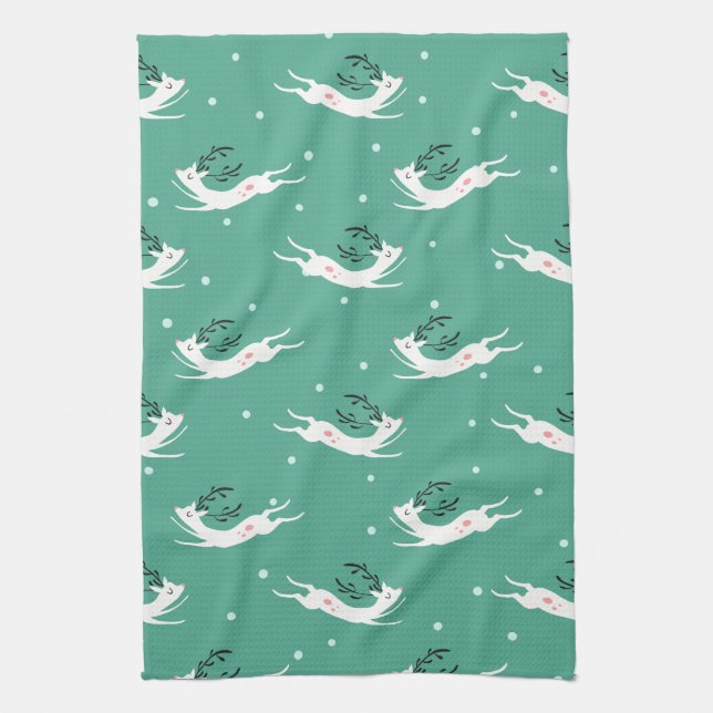 Rompin' Reindeer Pattern Kitchen Towel (Vertical)