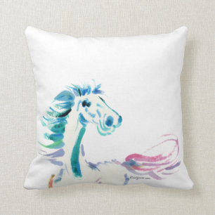 Romping Rainbow Horse Art Throw Pillow