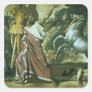 Romulus, conqueror of Acron, taking his booty to t Square Sticker