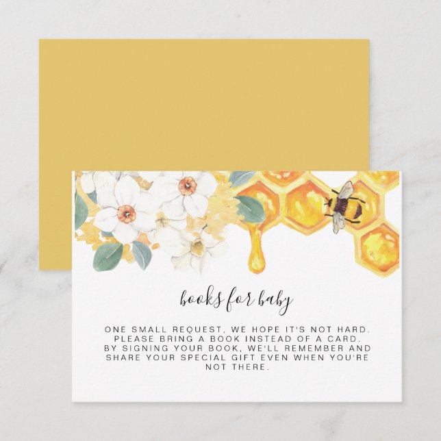 ROMY Floral Honey Bee Books for Baby Insert Invitation (Front/Back)